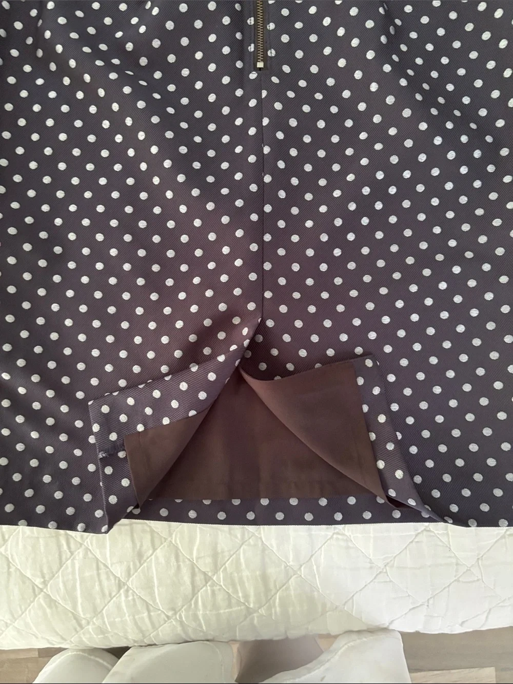 Ann Taylor Navy Pencil Skirt with Silver Polka Dots